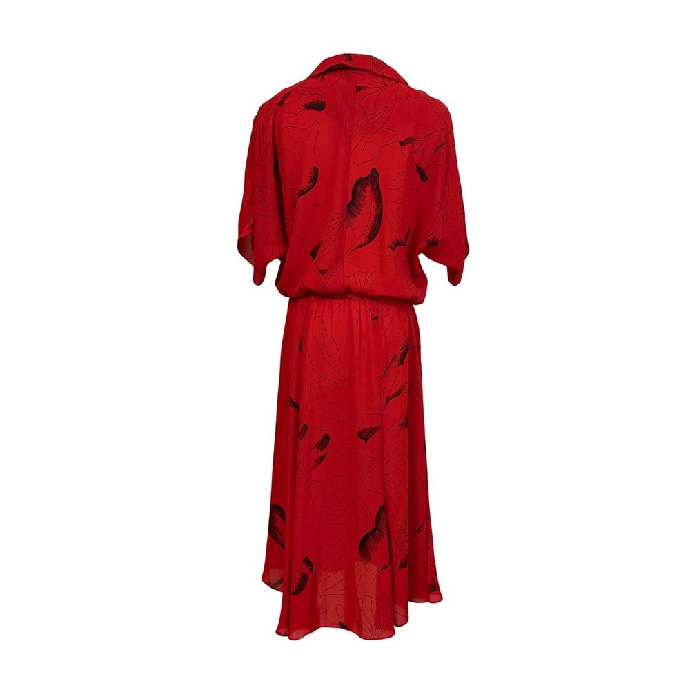 Womens Dress 8 Red Black Abstract Flowy Bow Statement Office Professional Chic - Picture 5 of 11